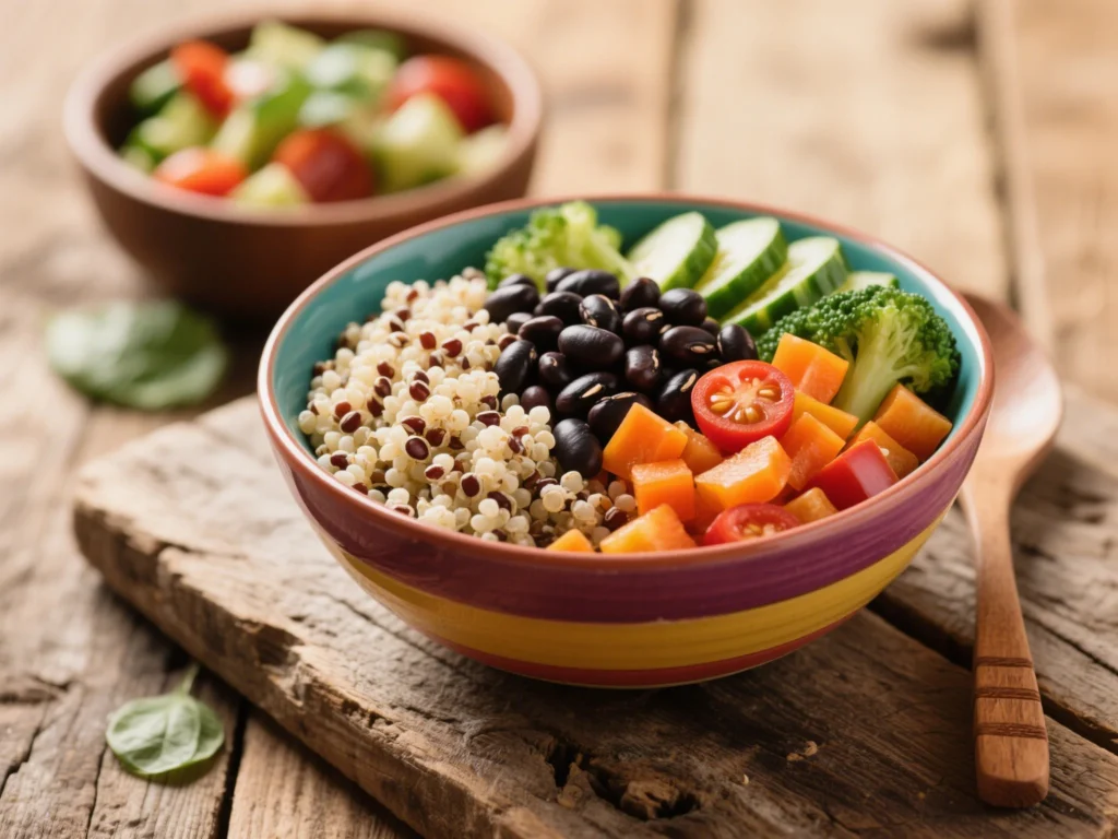 Diabetes Friendly Grilled Chicken and Quinoa Bowl 5 Diabetes friendly bowl with quinoa and veggies