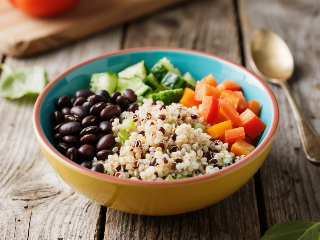 Diabetes friendly bowl with quinoa and veggies